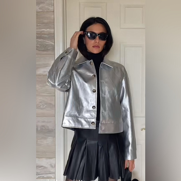 NIA “Venus Jacket” – Metallic Silver Faux Leather Jacket – Size Medium - Picture 5 of 11